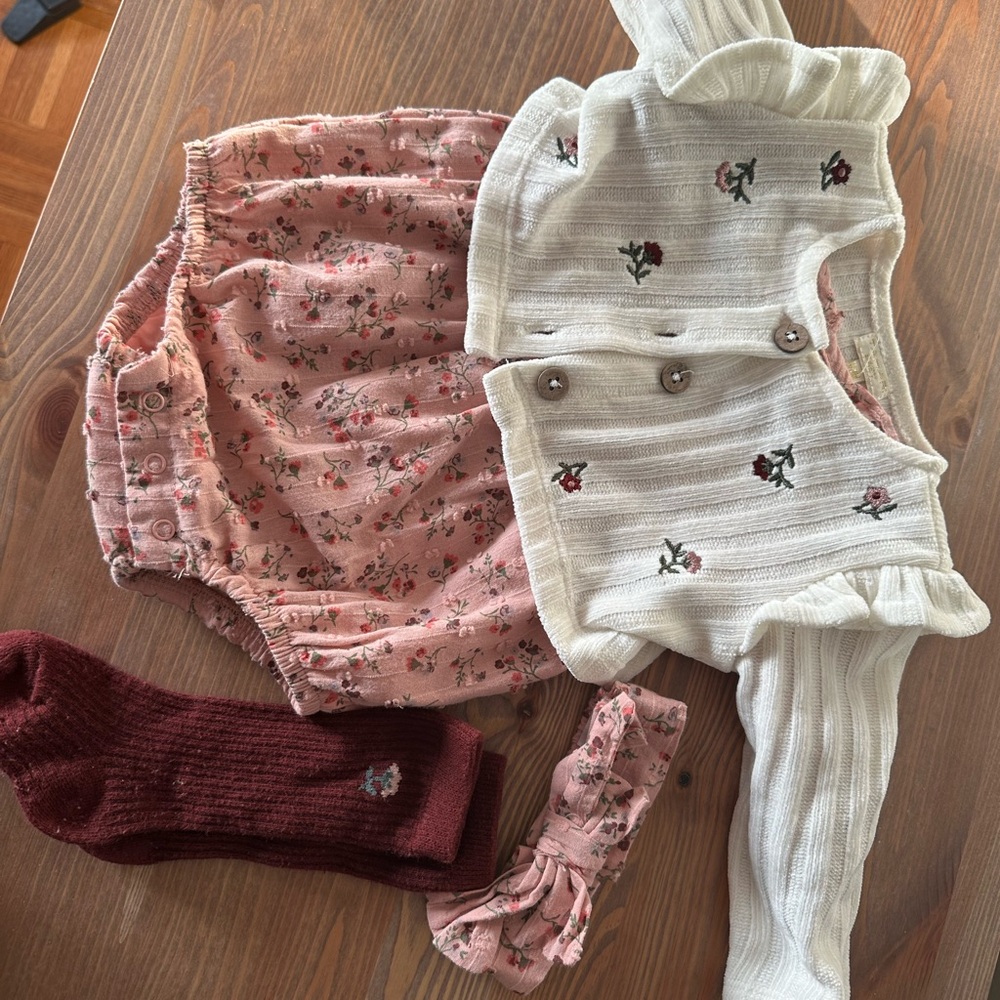 Floral Baby Outfit with Cardigan, Headband & Socks